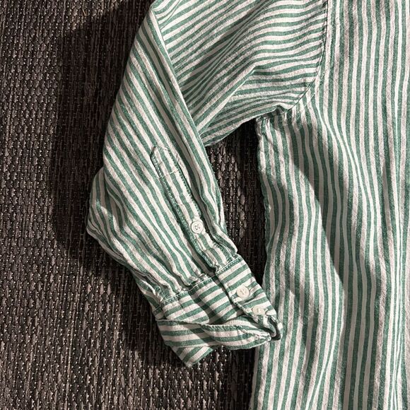 H&M linen blend shirt green striped - Picture 3 of 9
